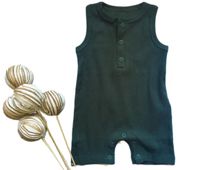 Dark Green Organic Cotton Sleeveless Baby Romper