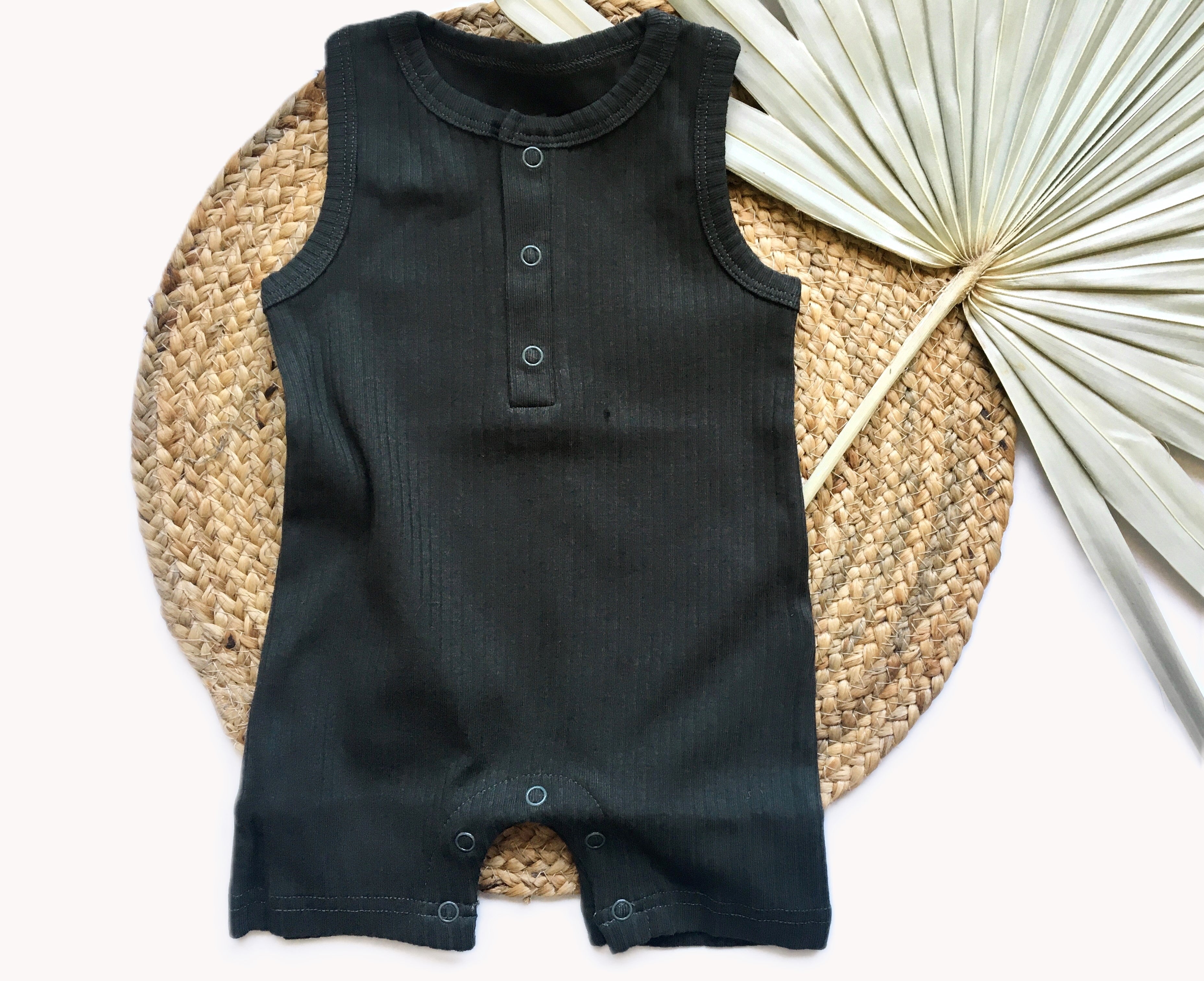 Dark Green Organic Cotton Sleeveless Baby Romper